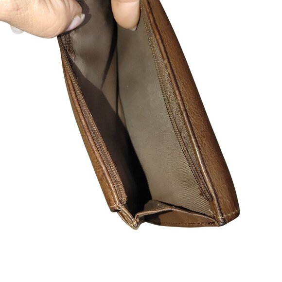 Fossil Brown Leather Wallet Clutch Multiple Slots Snap Zip Closures Organizer - Picture 6 of 9